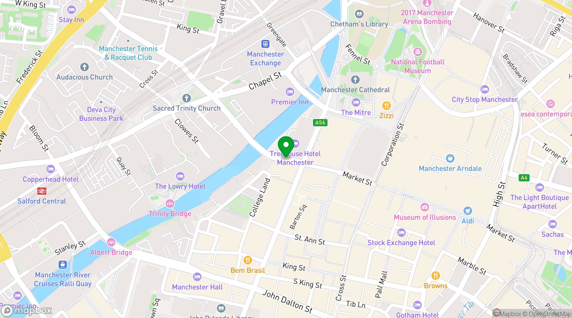 Map showing Treehouse Hotel Manchester