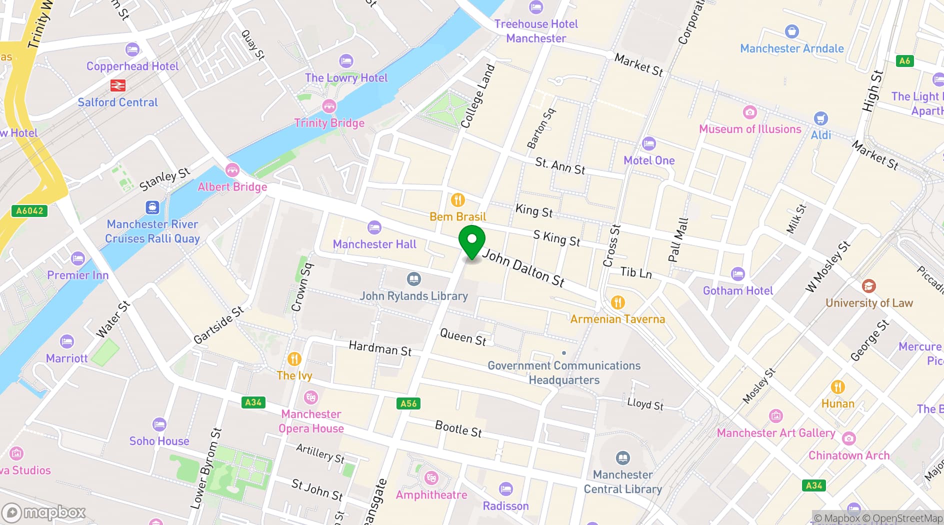 Map showing Yotel Manchester Deansgate