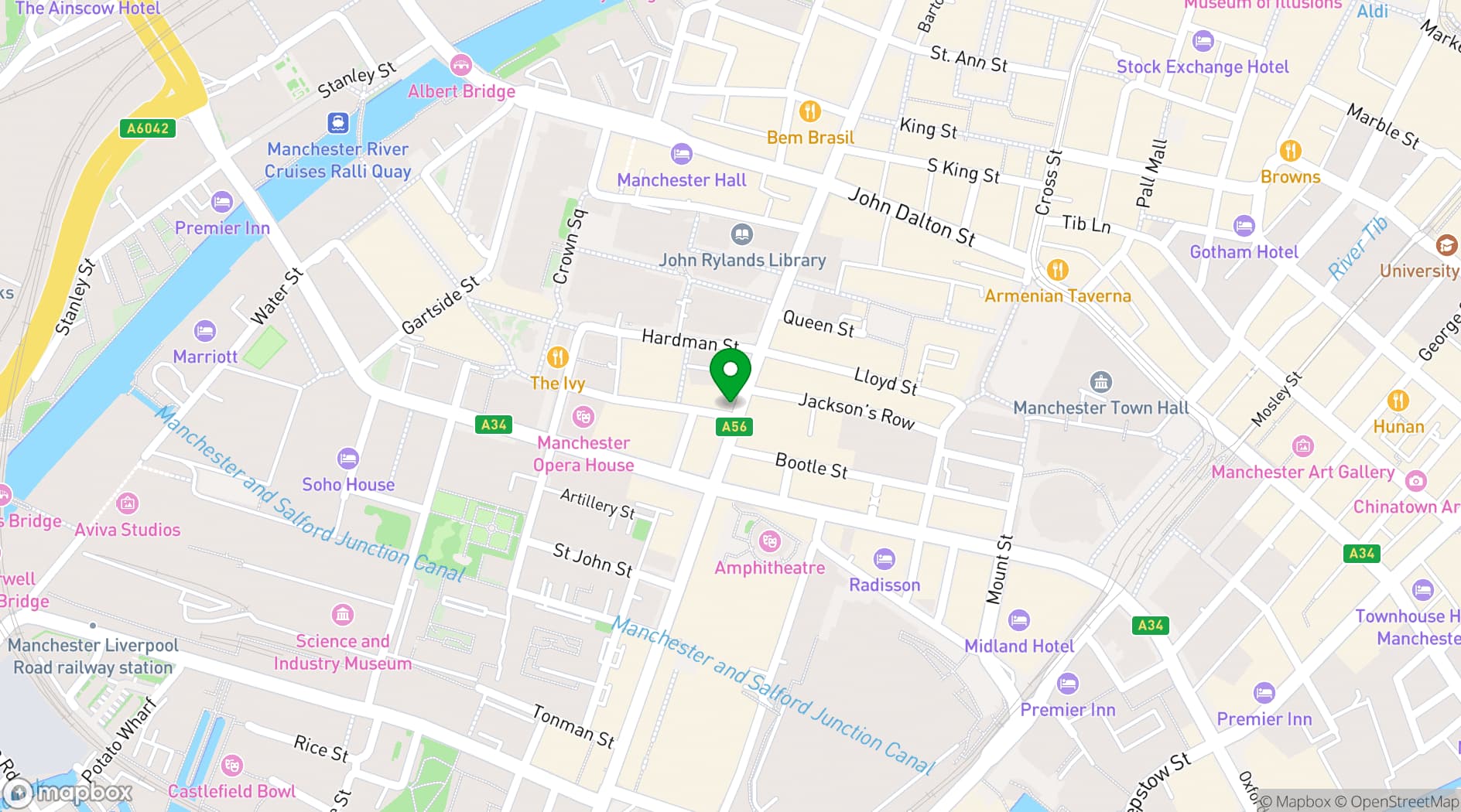 Map showing Hawksmoor Manchester