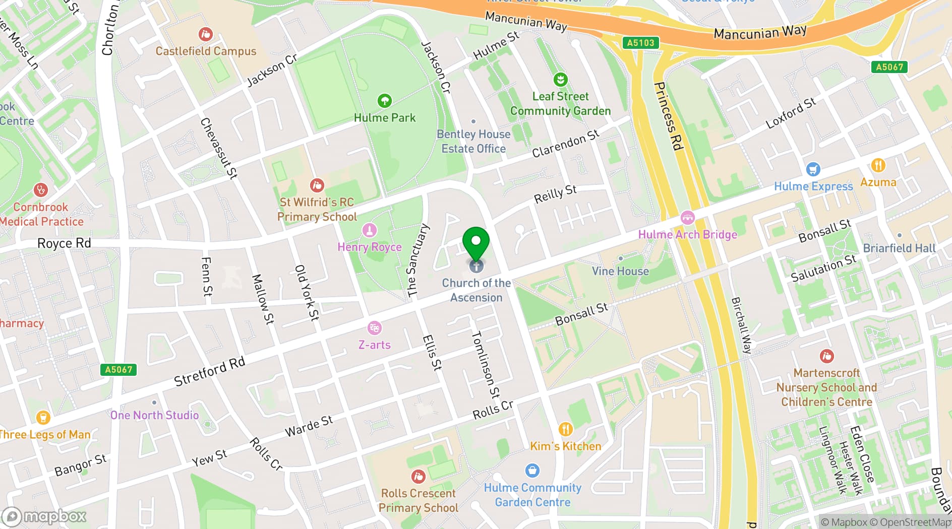 Map showing Ascension Church Hulme