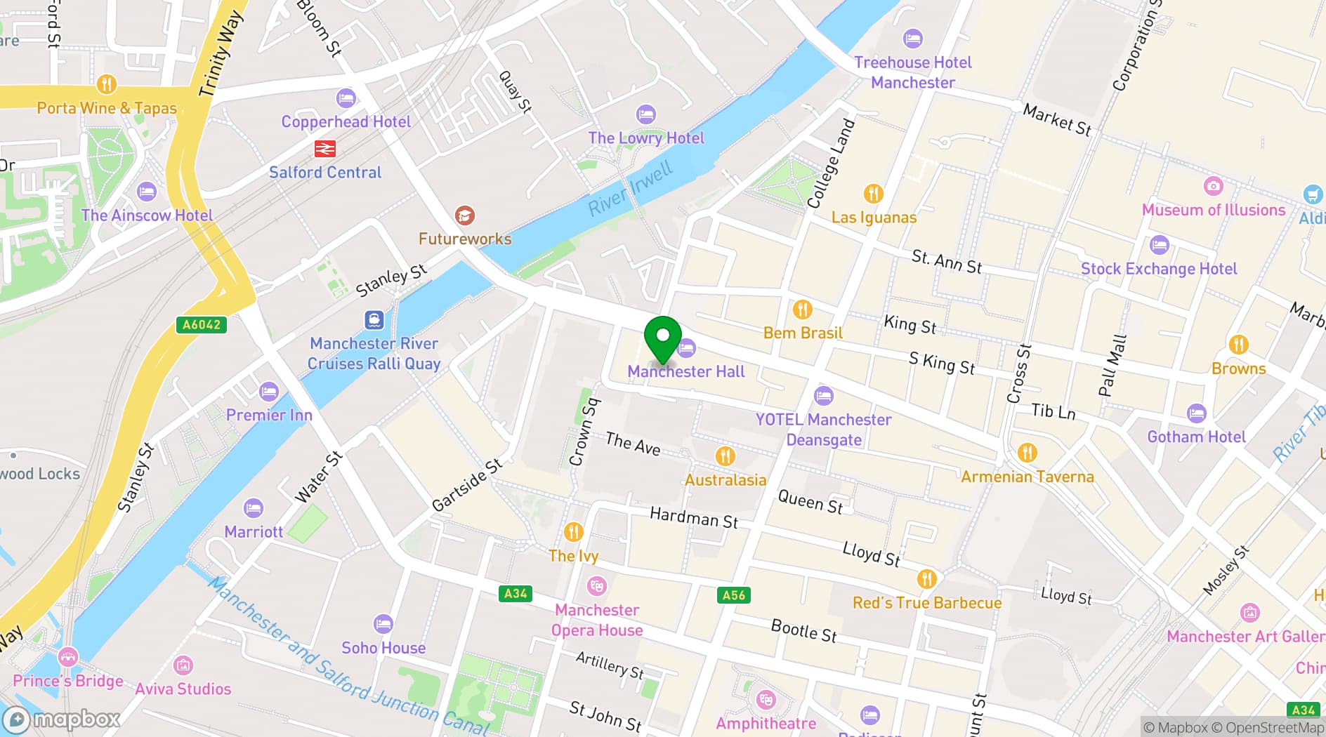 Map showing Honest Burgers Manchester