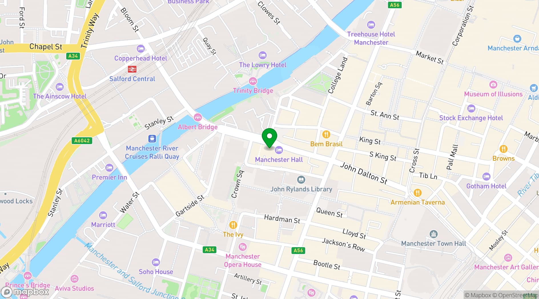 Map showing Honest Burgers Manchester