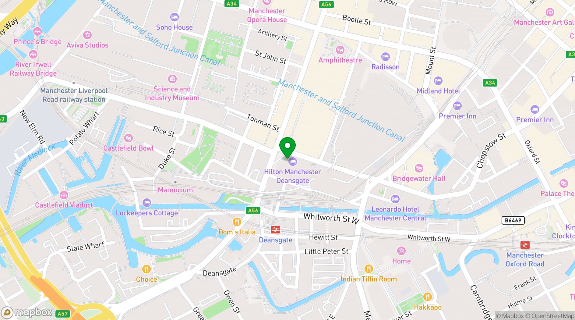 Map showing Hilton Manchester Deansgate