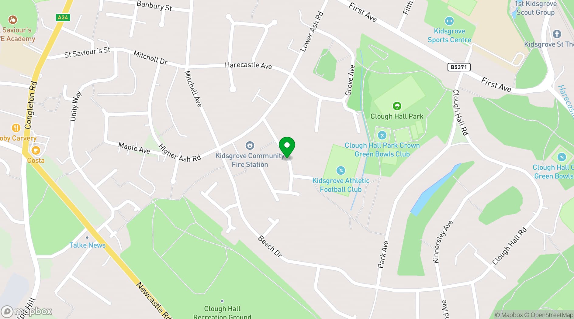Map showing The Phoenix Club at Kidsgrove Athletic Football Club
