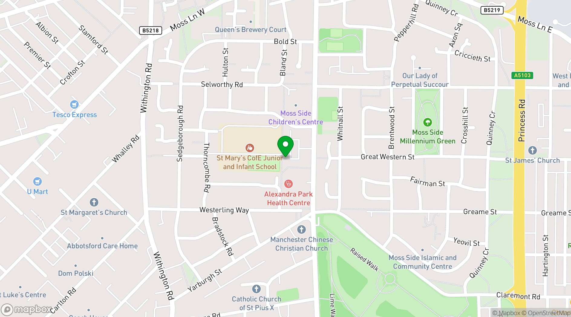 Map showing Moss Side & Hulme Community Development Trust