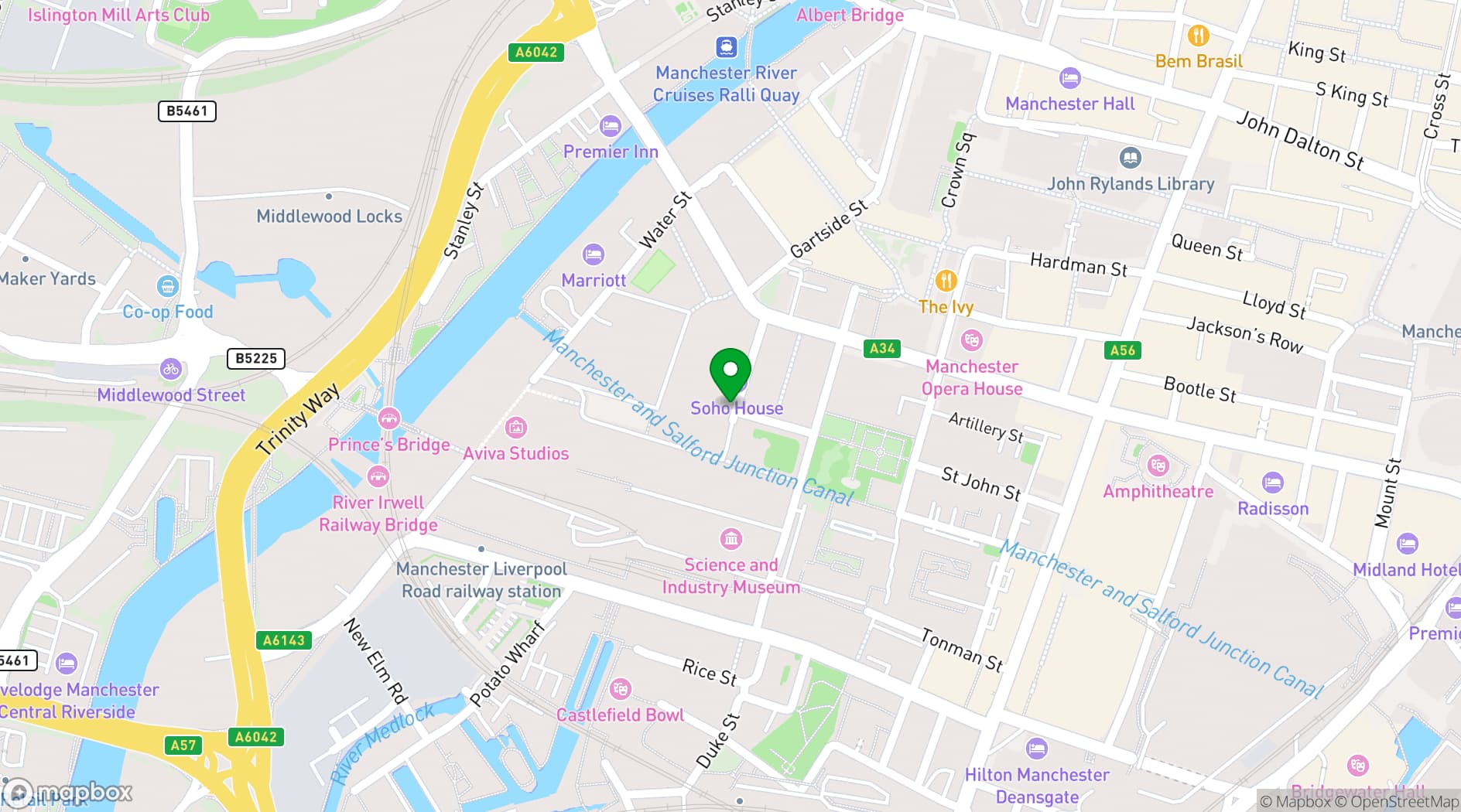 Map showing Soho House Manchester