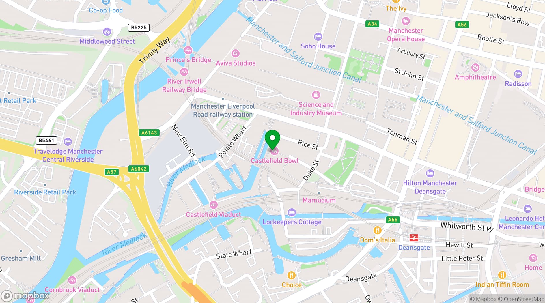 Map showing Castlefield Bowl