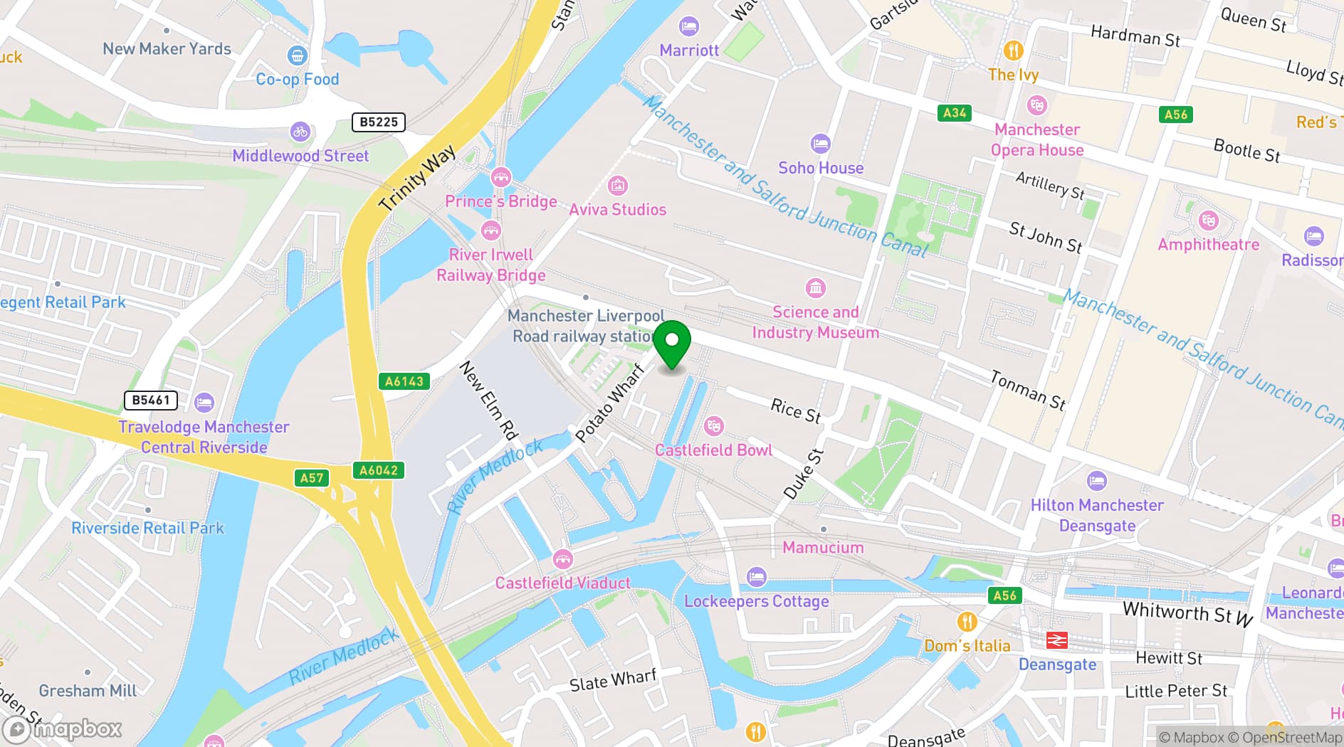 Map showing The Castlefield Hotel