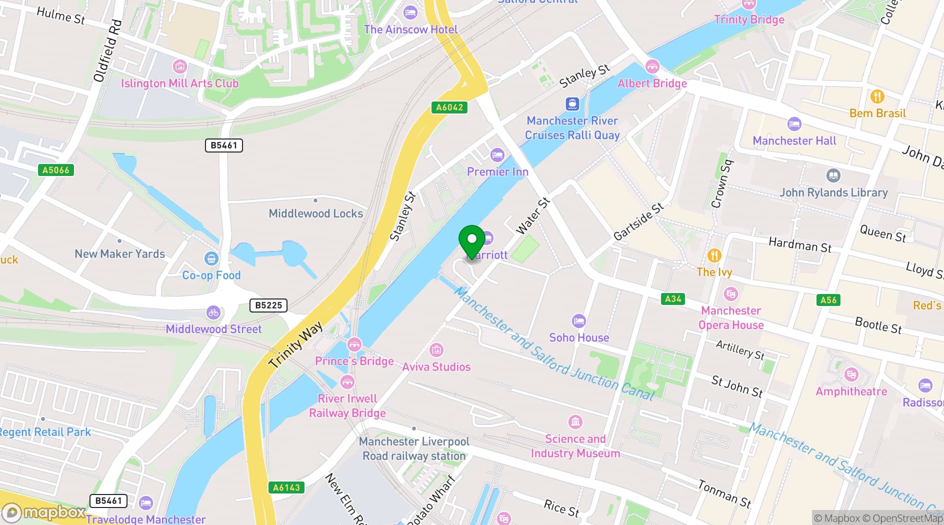 Map showing The Manchester Marriott Victoria & Albert Hotel