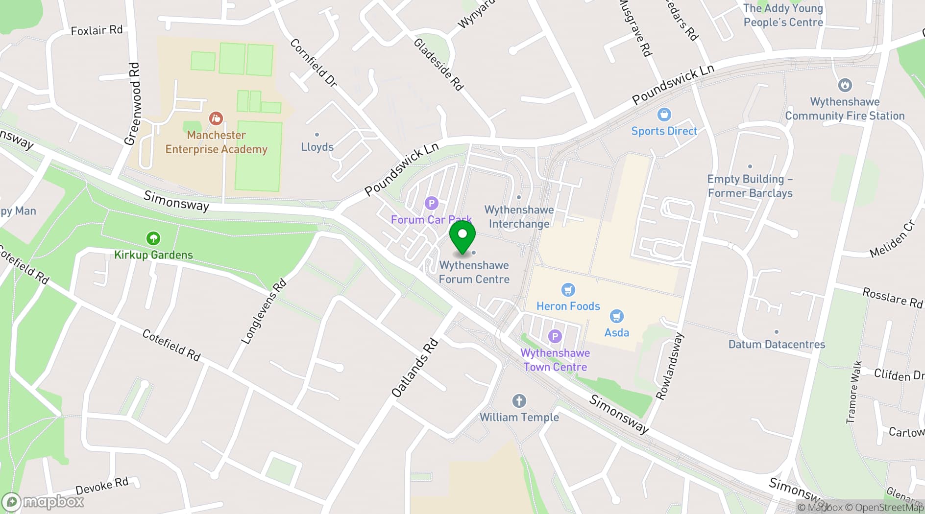 Map showing Wythenshawe Forum