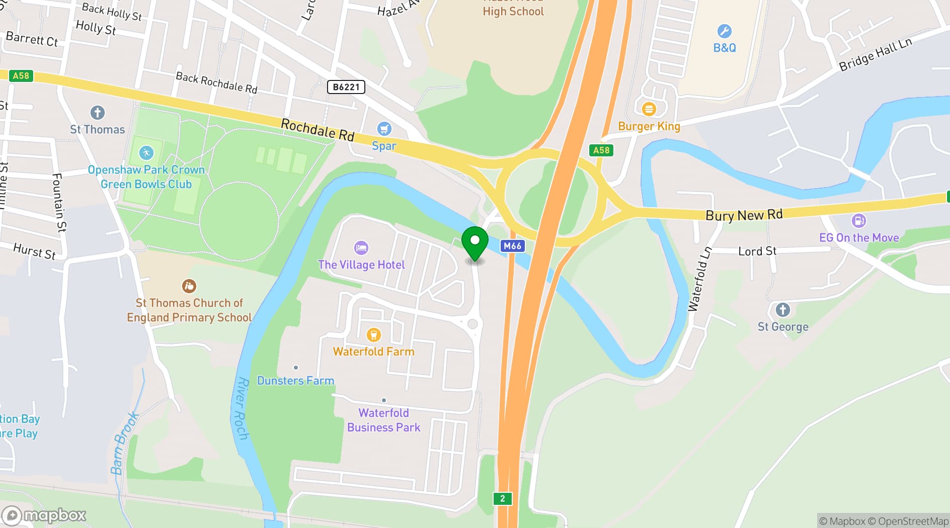 Map showing Village Hotel Bury