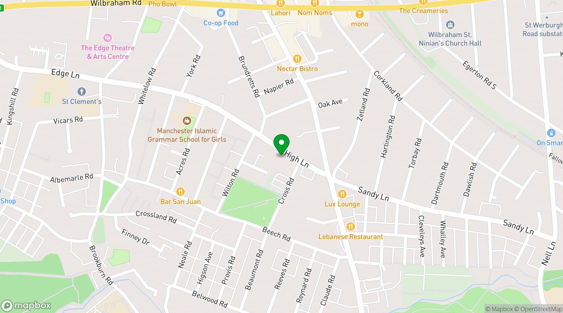 Map showing Chorlton Irish Club