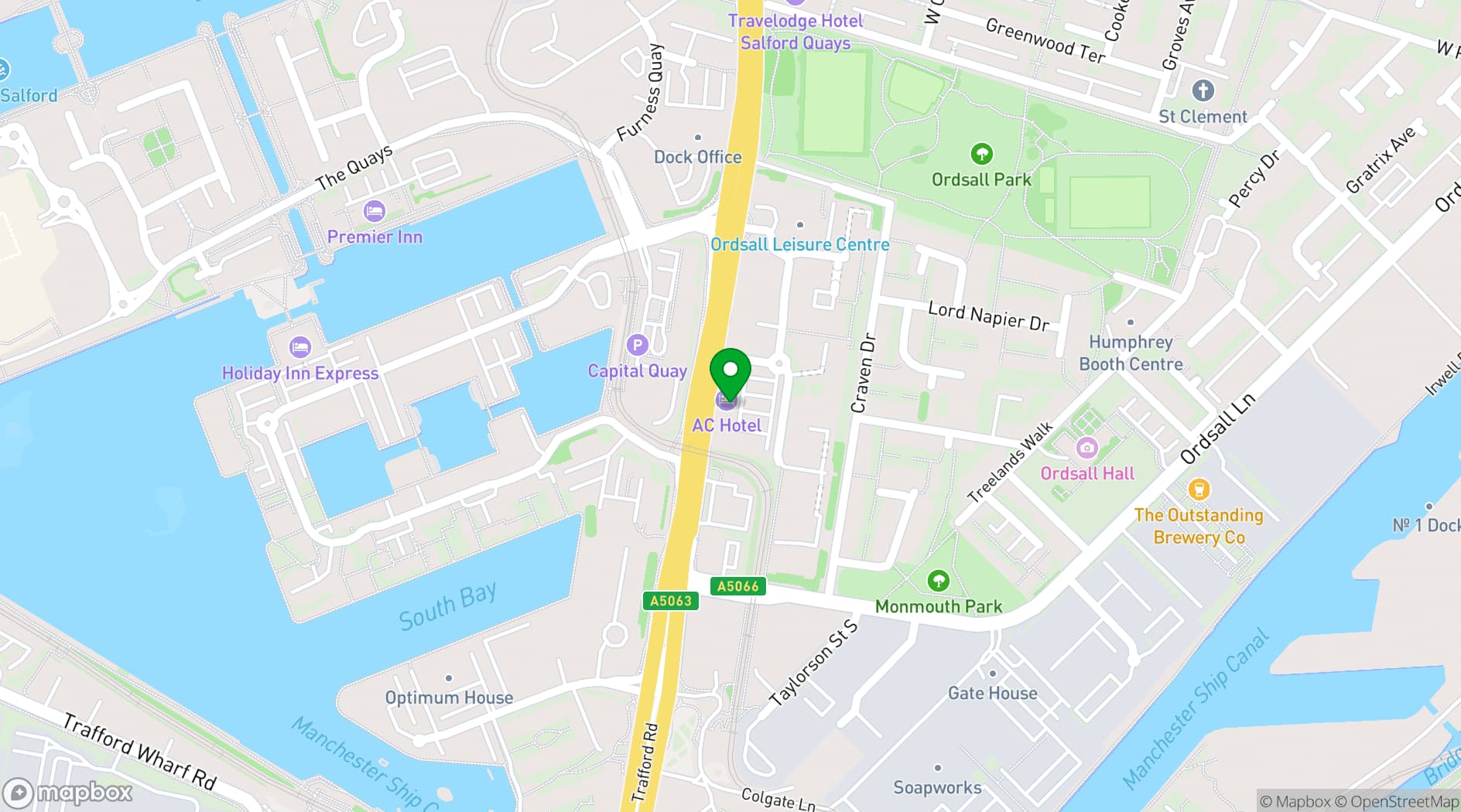 Map showing AC Hotel Manchester Salford Quays