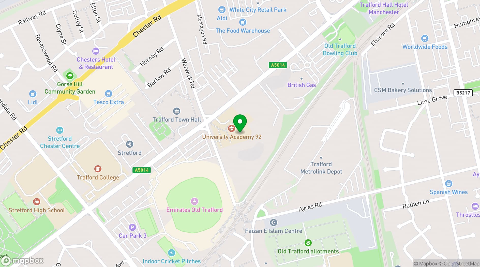 Map showing UA92 (Manchester)