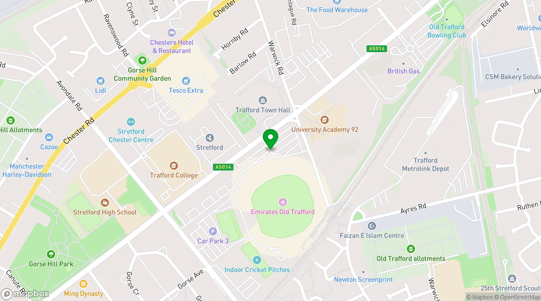 Map showing Emirates Old Trafford 
