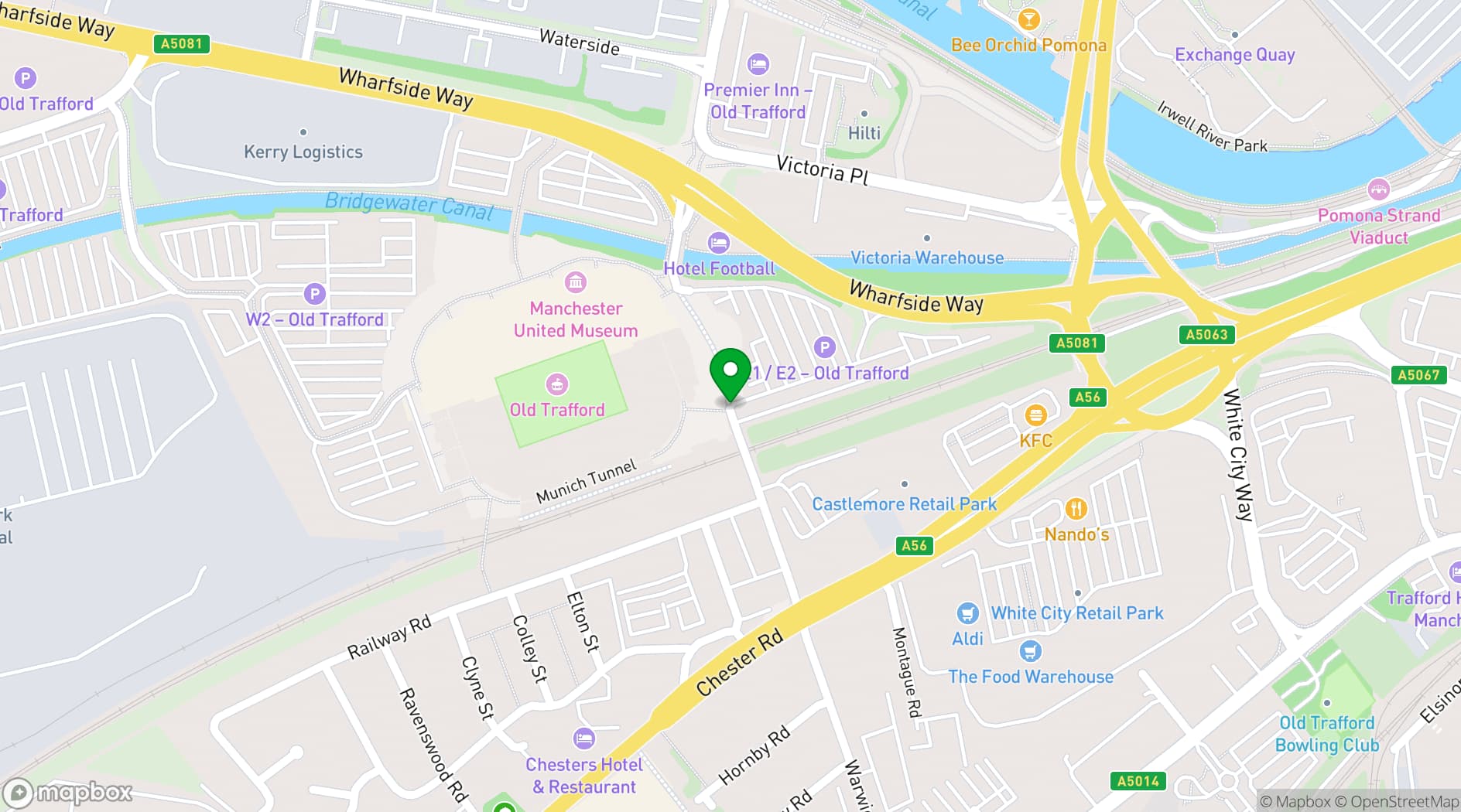 Map showing Manchester United, Old Trafford