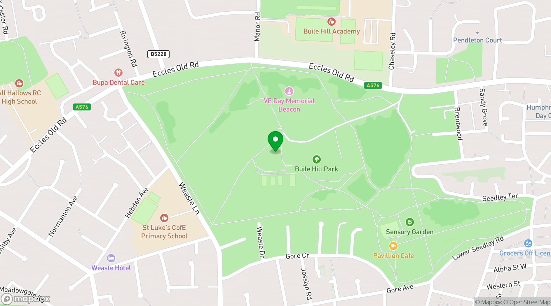 Map showing Buile Hill Park Hall
