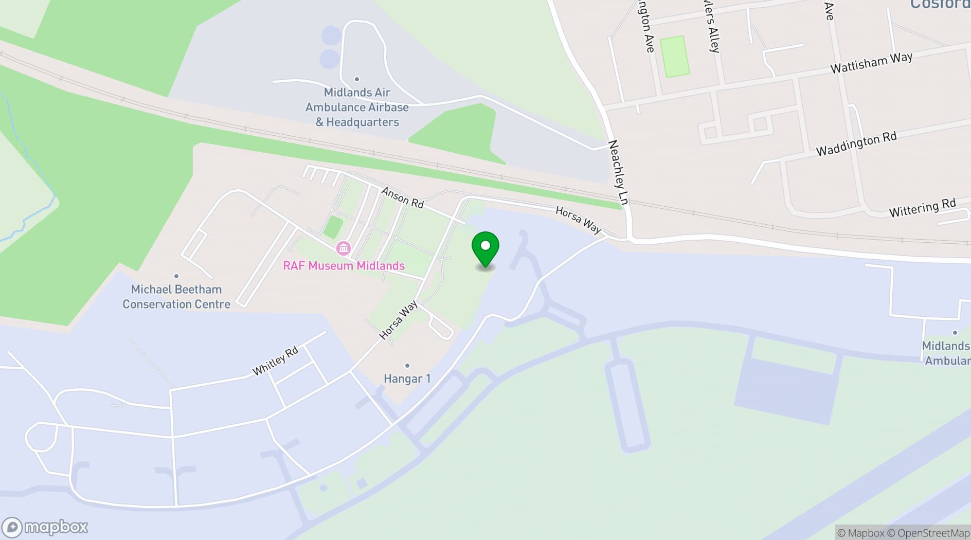 Map showing Royal Air Force Museum