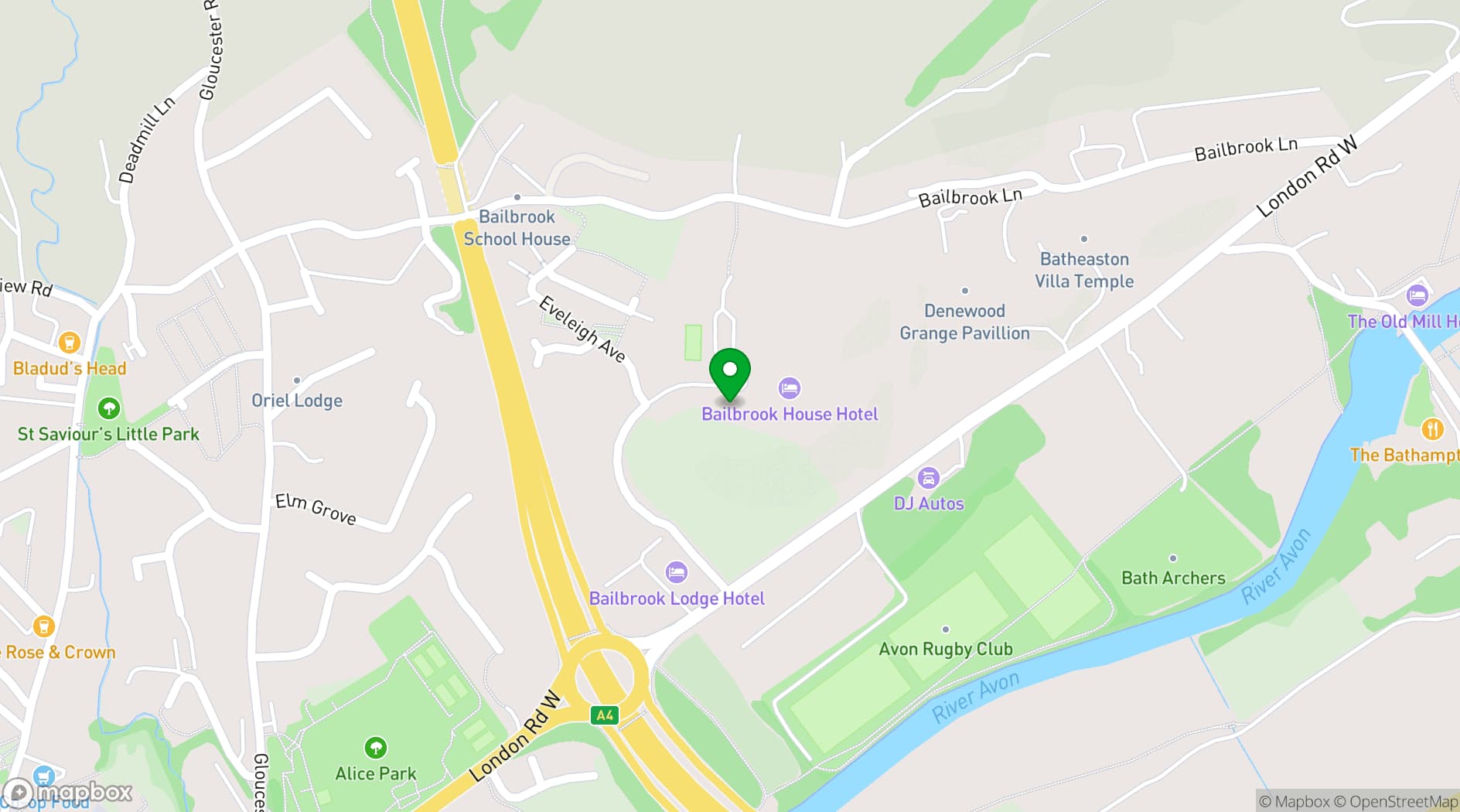 Map showing Bailbrook House Hotel