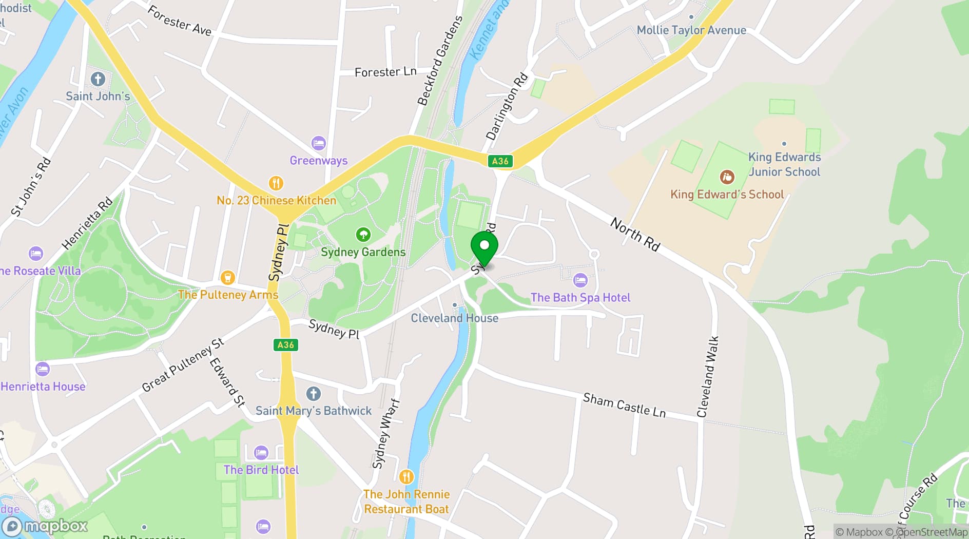 Map showing Macdonald Bath Spa Hotel