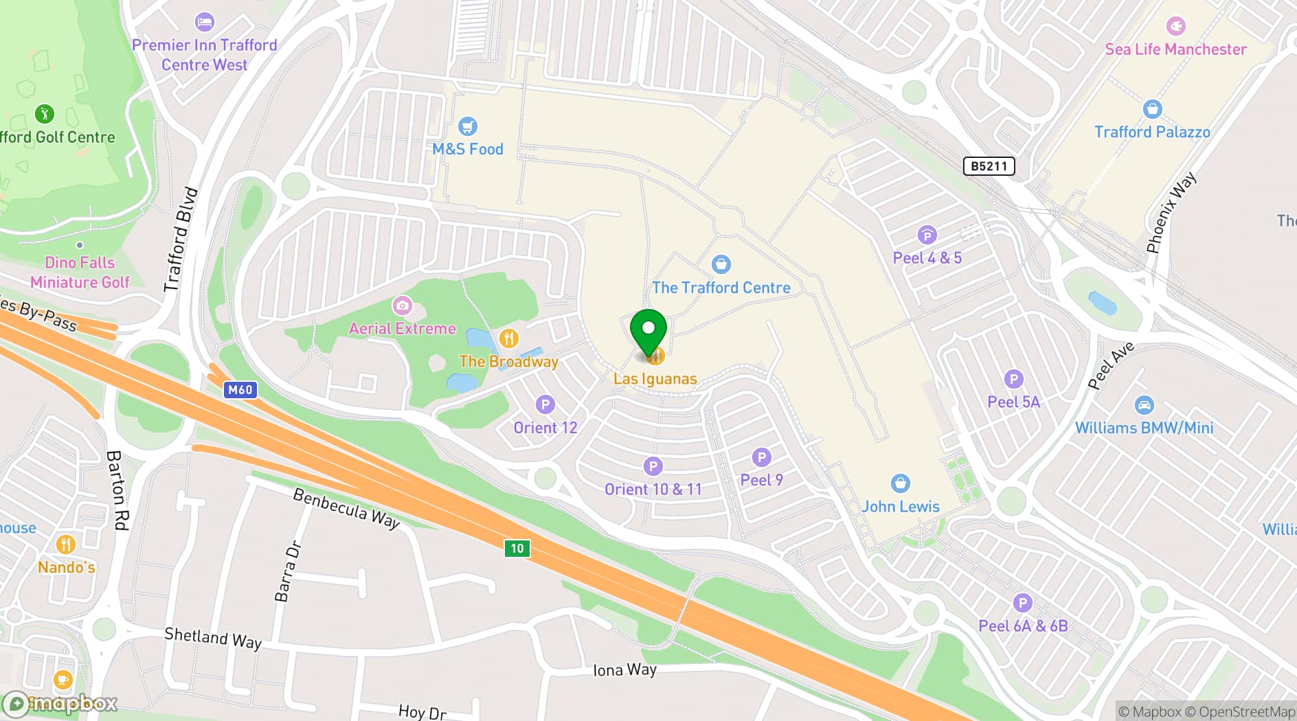 Map showing Las Iguanas Manchester - Trafford