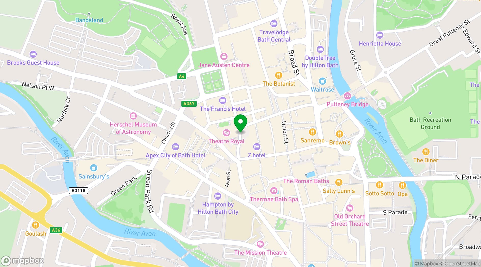 Map showing Las Iguanas Bath