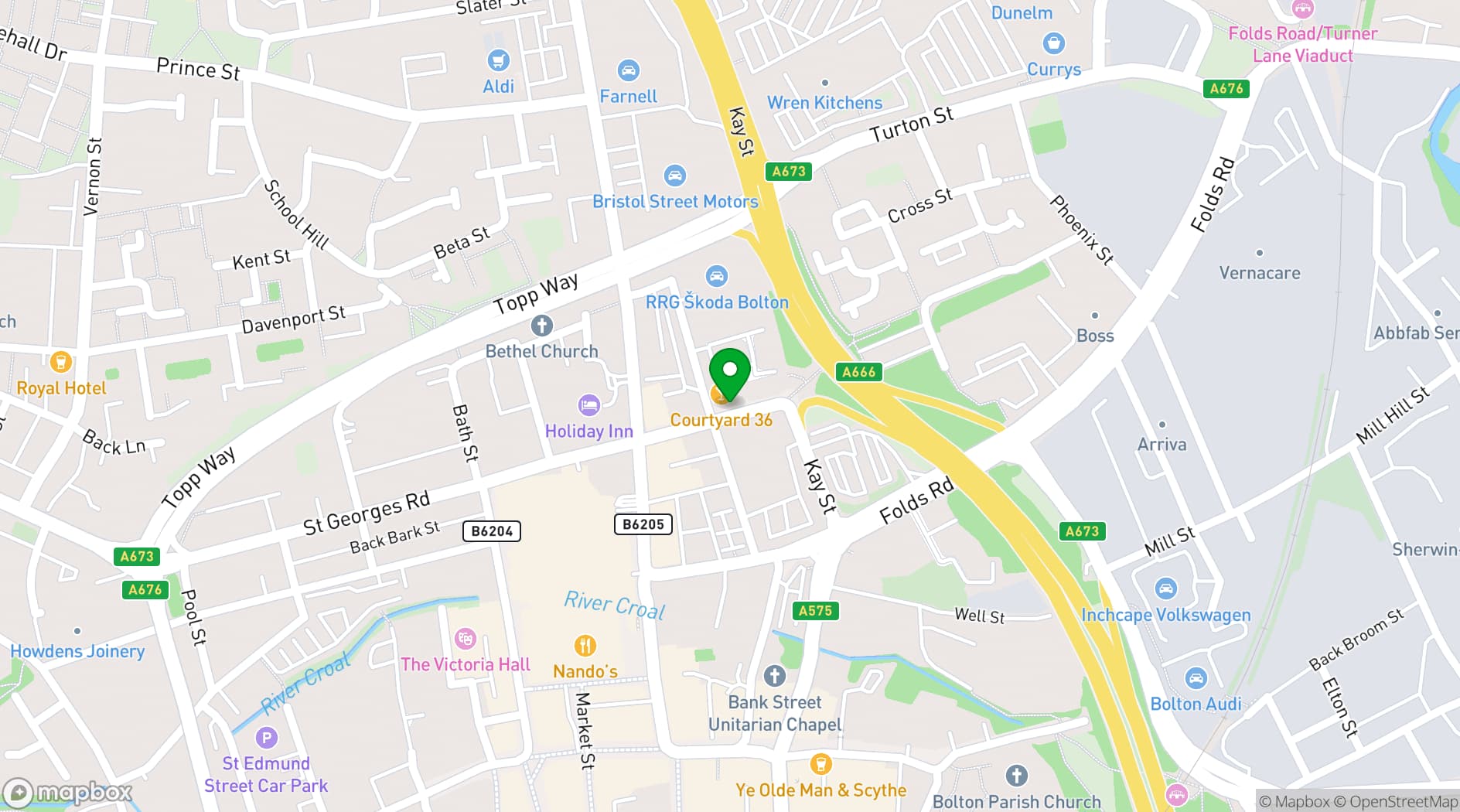 Map showing Little Bolton Town Hall