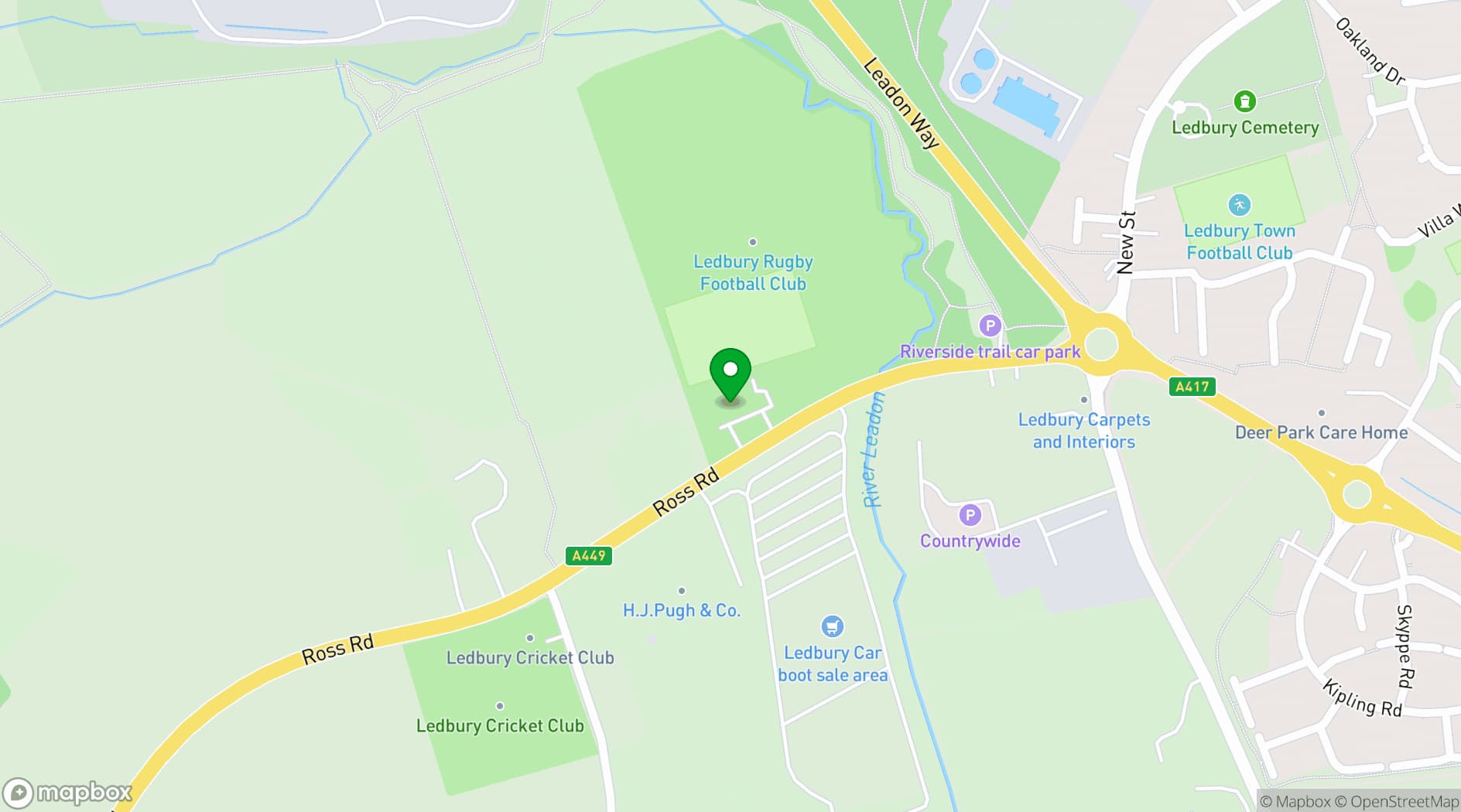 Map showing Ledbury Rugby Club