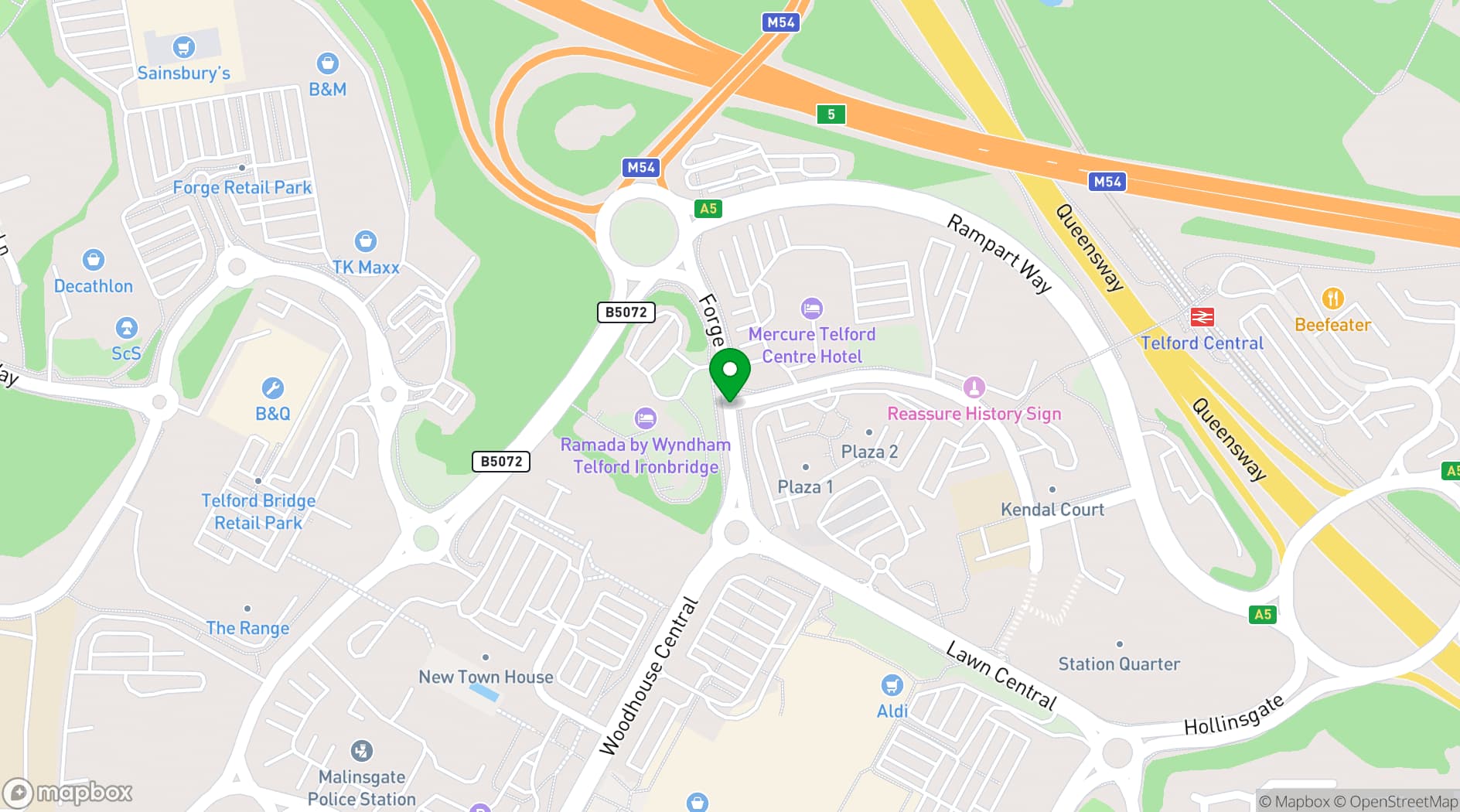 Map showing Mercure Telford Centre Hotel