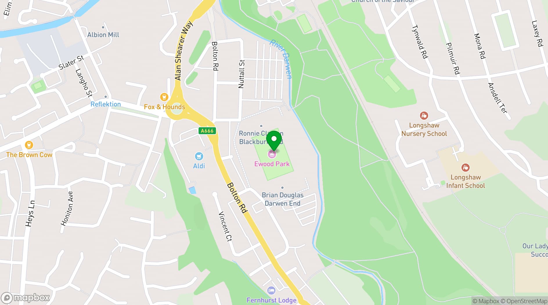 Map showing Blackburn Rovers Football Club - Ewood Experience