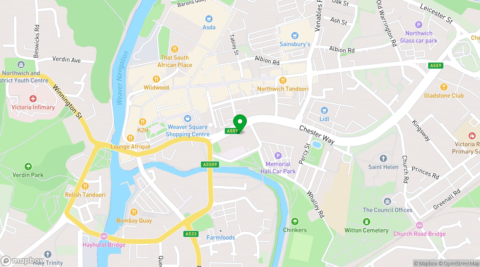 Map showing Northwich Memorial Court