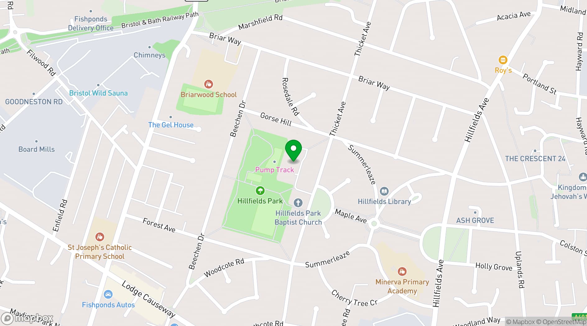 Map showing Hillfields Park Community Centre