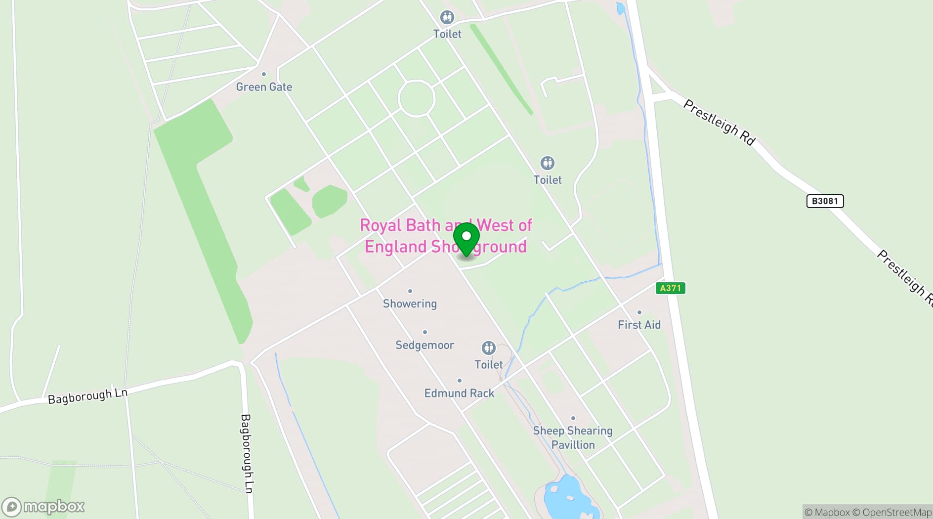Map showing The Bath & West Showground