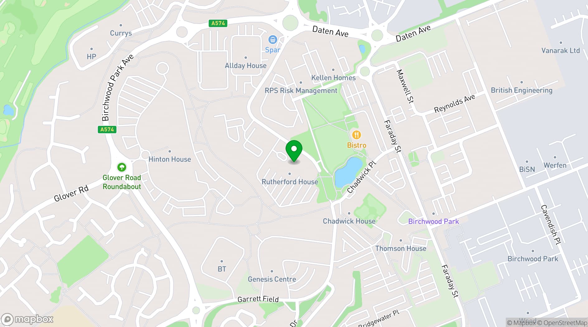 Map showing UBC Flexible Offices - Warrington Birchwood