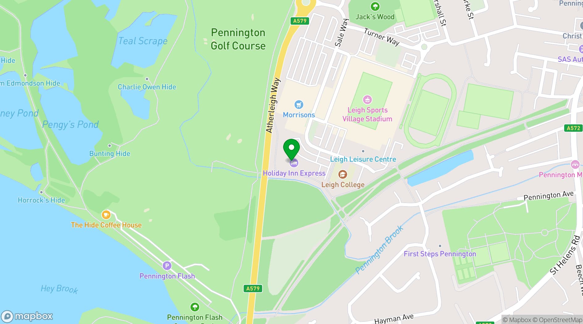 Map showing Holiday Inn Express Leigh - Sports Village
