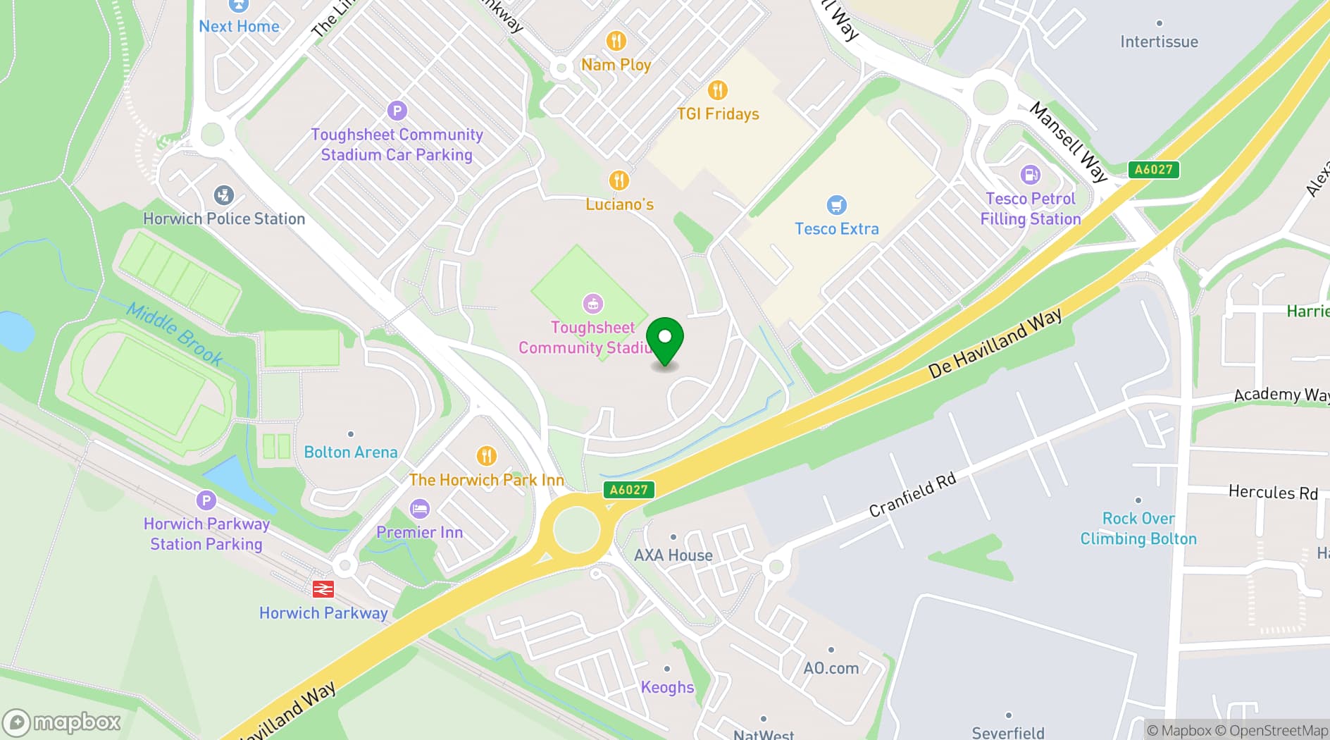 Map showing Bolton Stadium Hotel