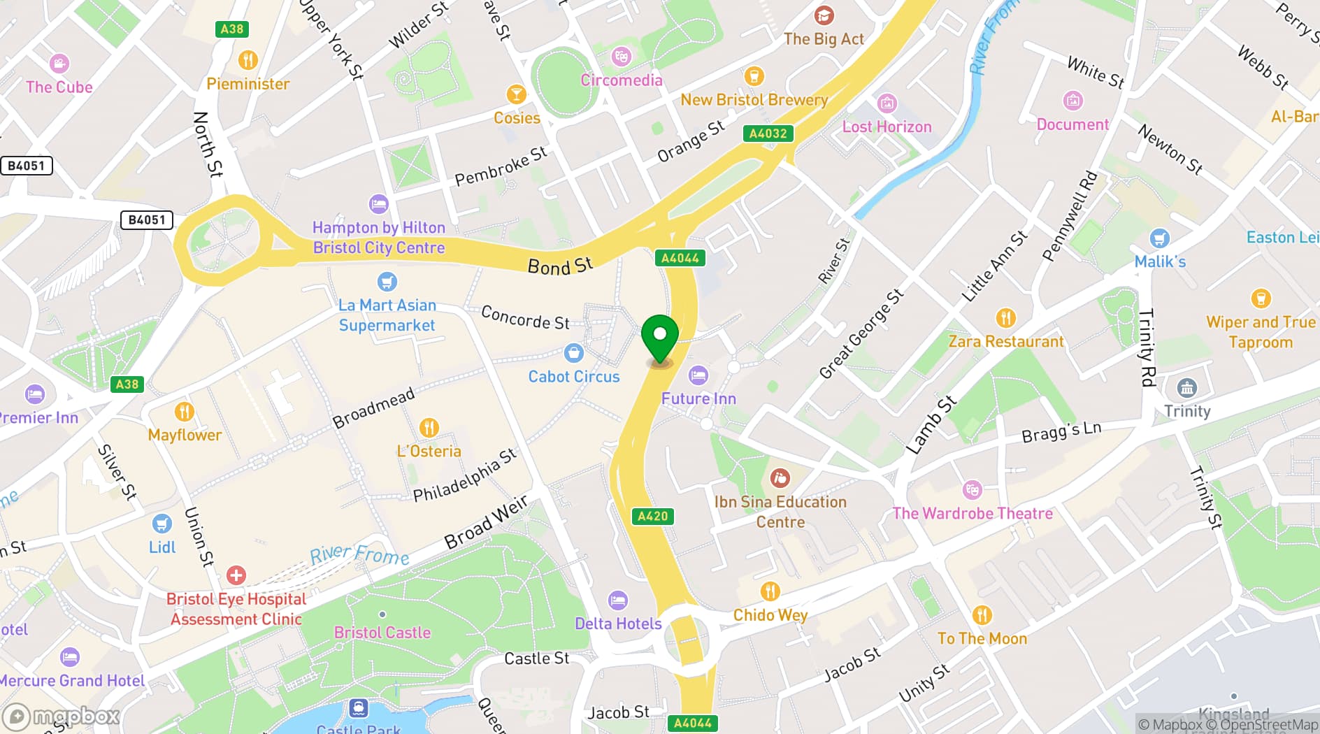 Map showing Future Inn Bristol Hotel