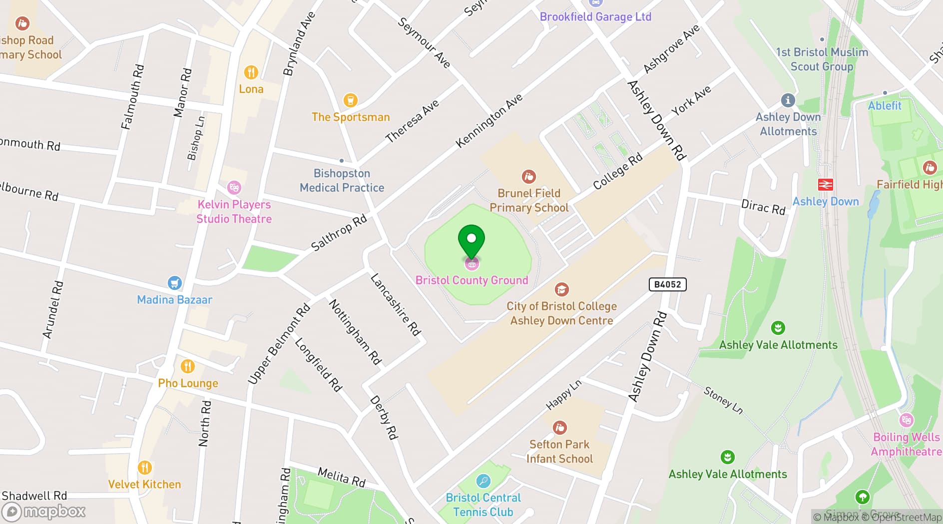 Map showing The Bristol Pavilion, Gloucestershire Cricket
