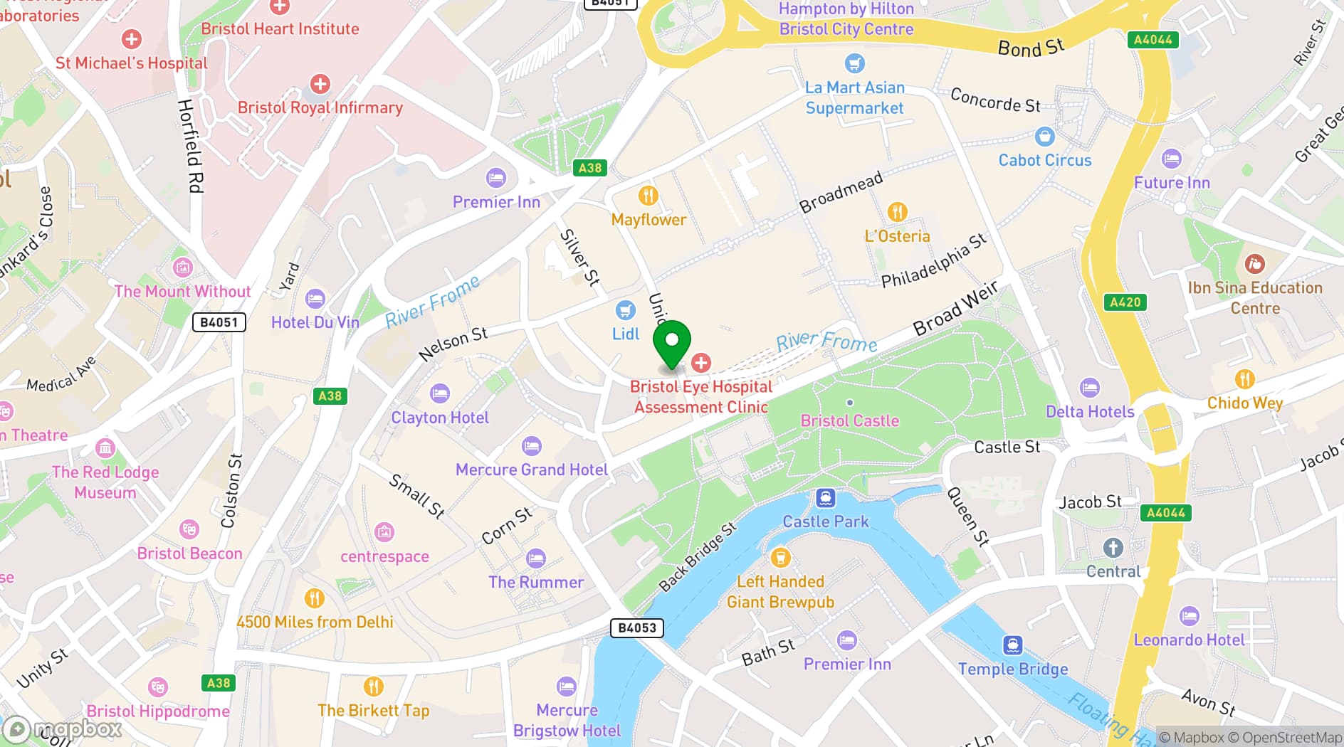 Map showing Roxy Lanes, Union Street Bristol