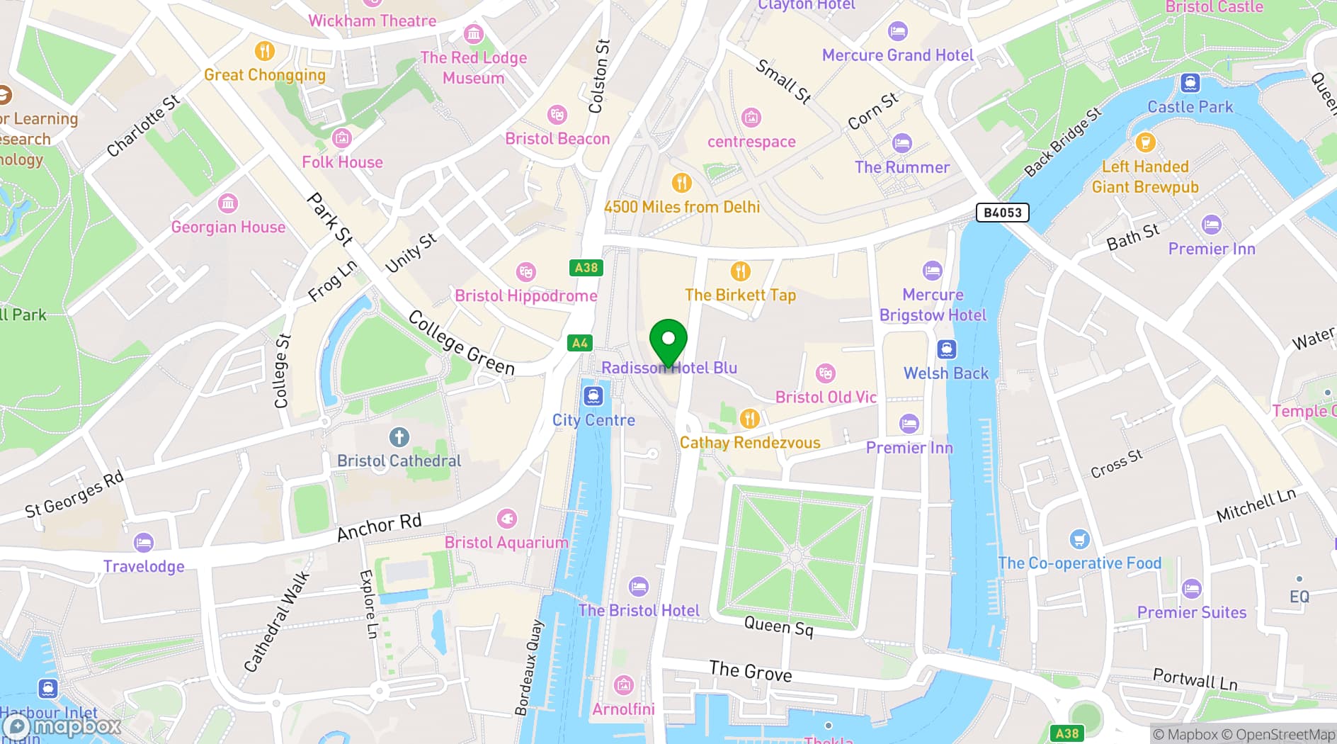 Map showing Radisson Blu Hotel, Bristol