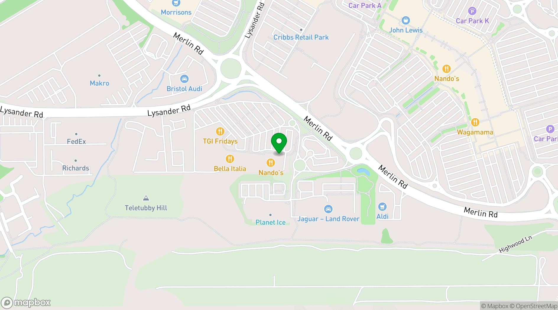 Map showing Las Iguanas BRISTOL - CRIBBS CAUSEWAY