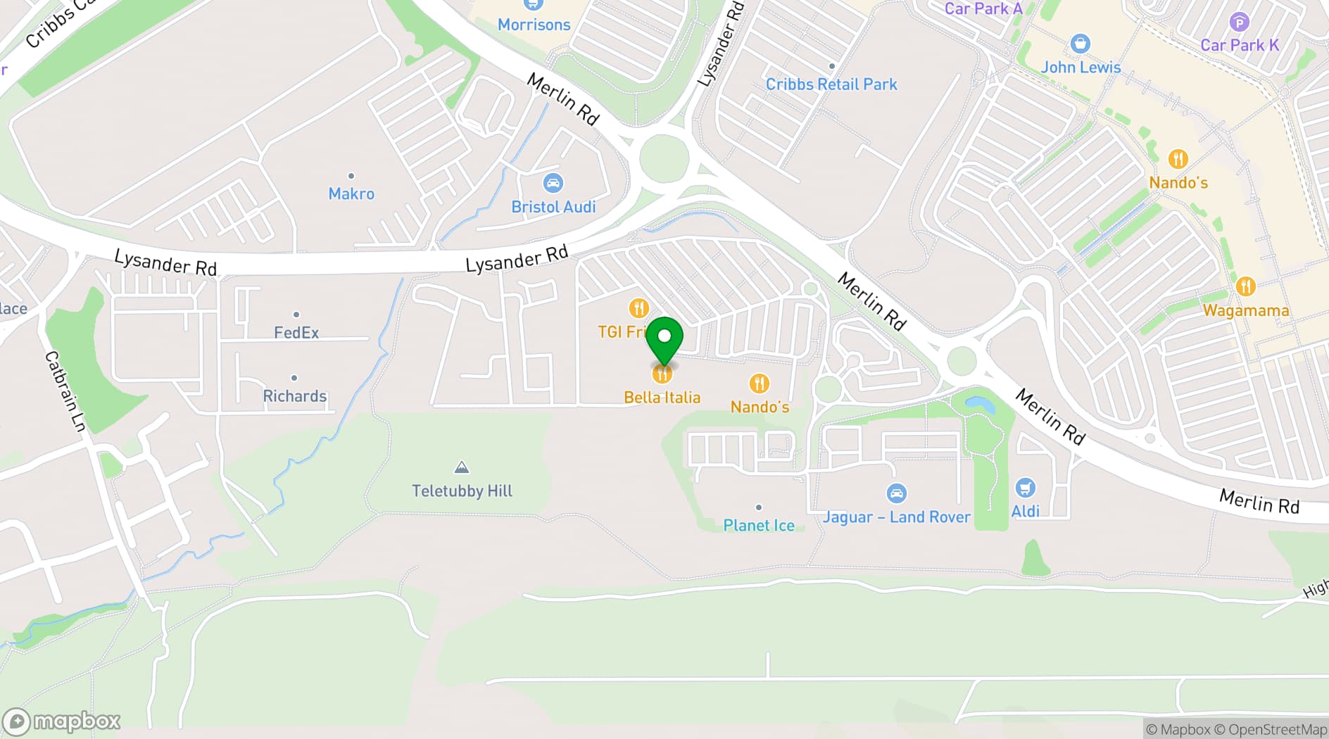 Map showing Bella Italia Bristol Cribbs