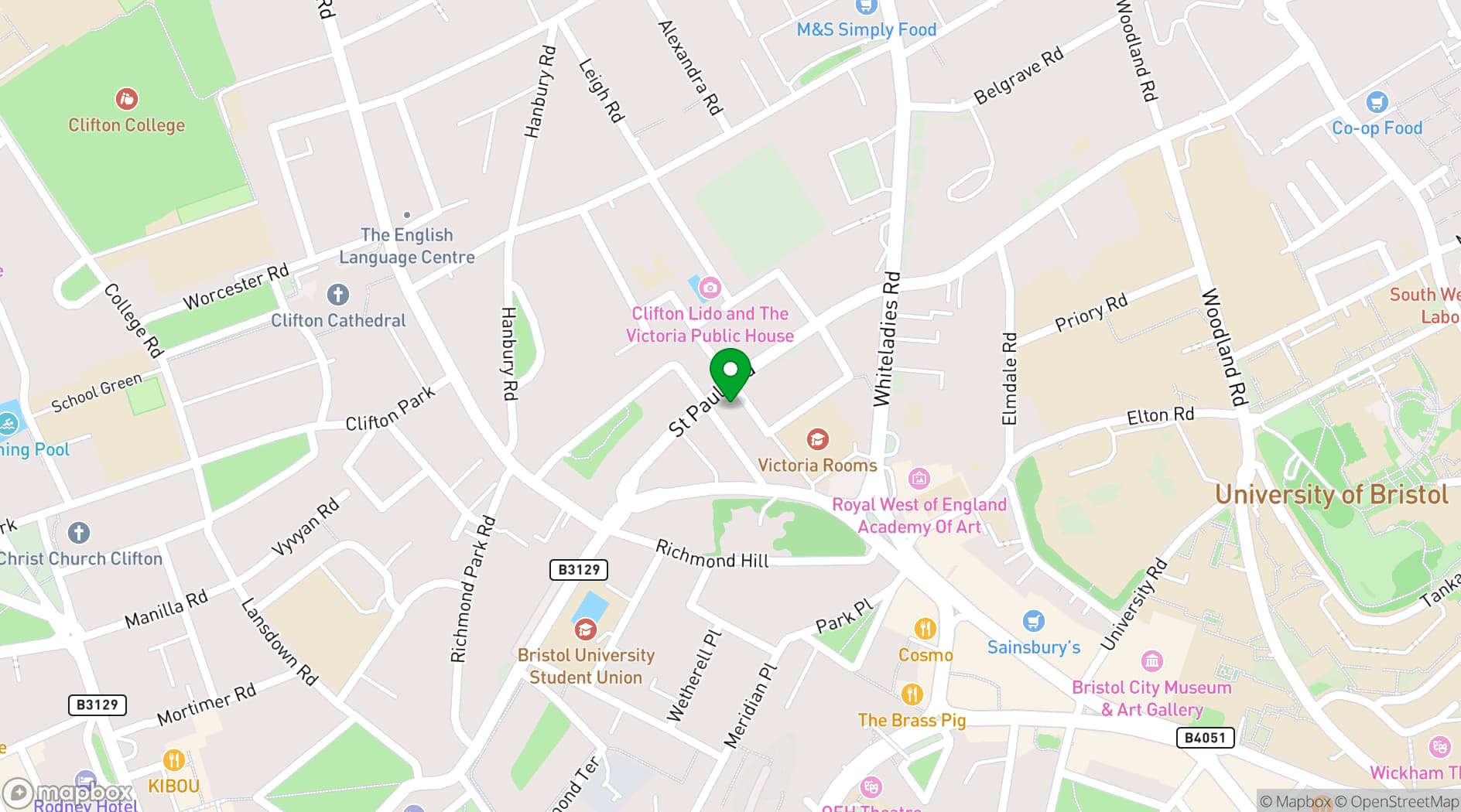 Map showing Racks Bar & Kitchen