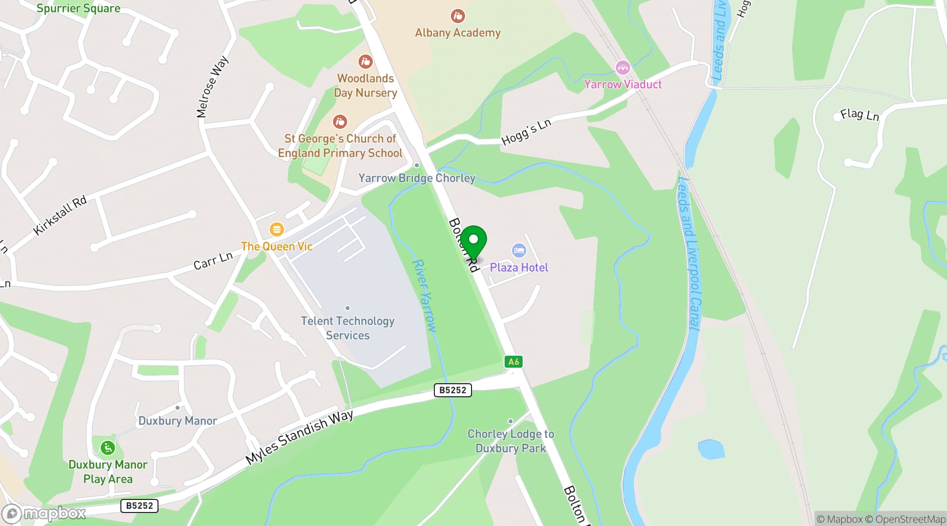 Map showing The Plaza Hotel, Chorley