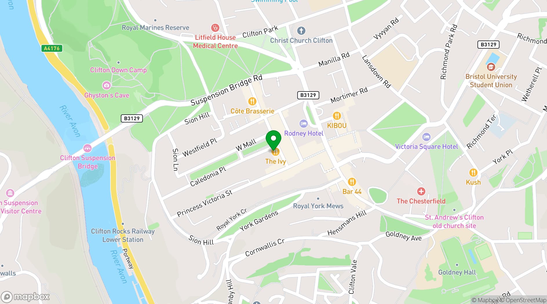 Map showing The Ivy Clifton Brasserie