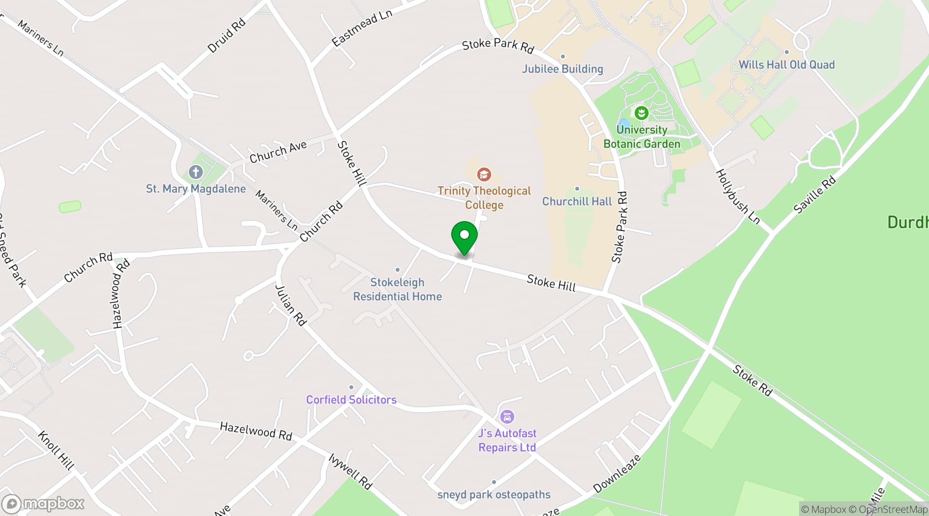 Map showing Trinity College Bristol