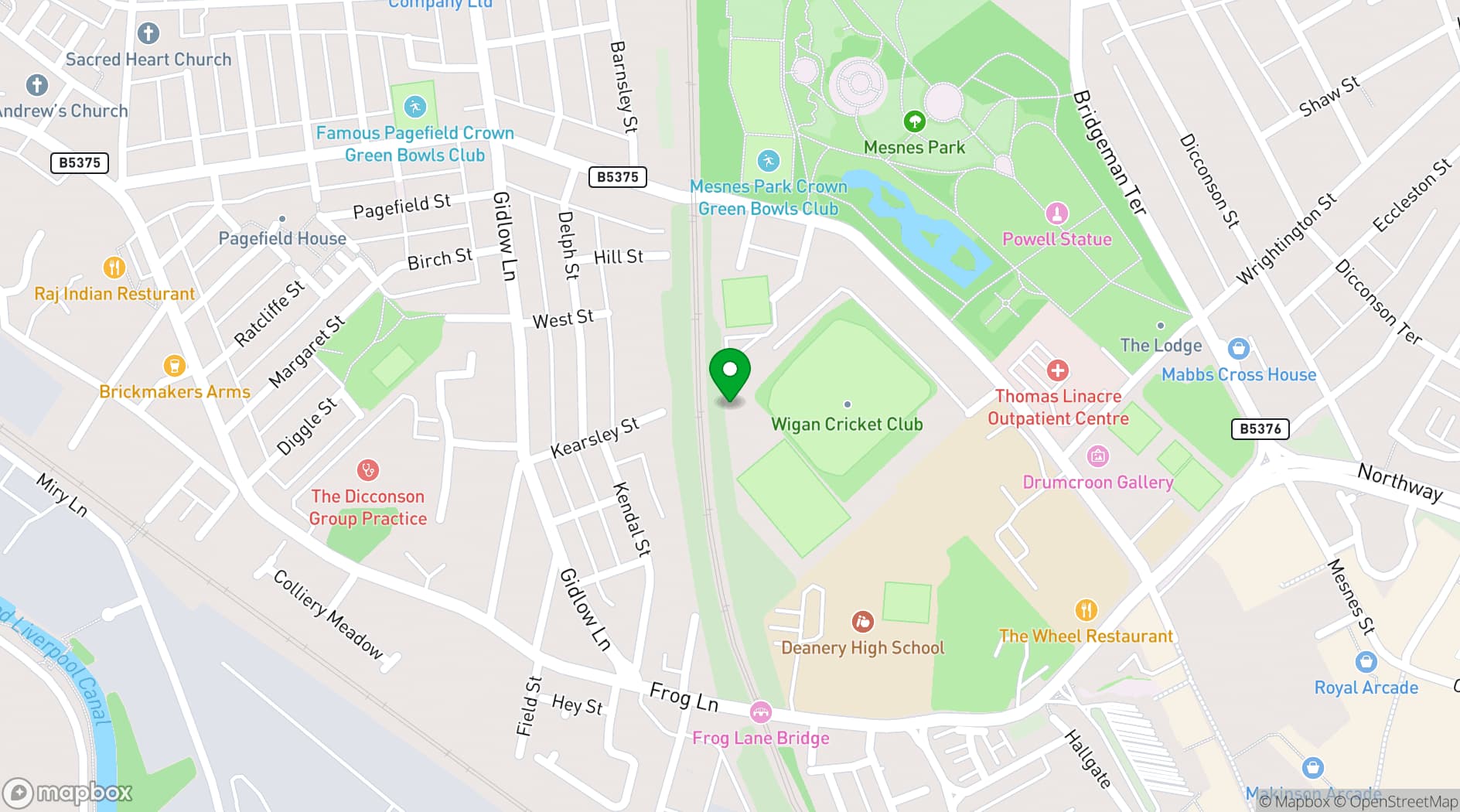 Map showing Wigan Pavilion