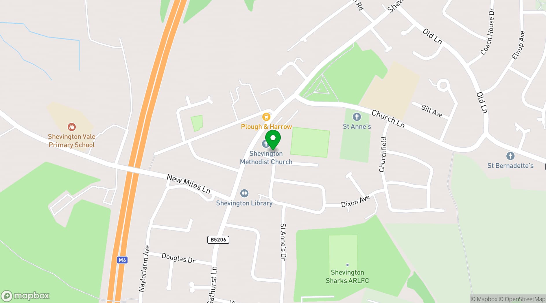 Map showing Shevington Youth Club and Community Centre