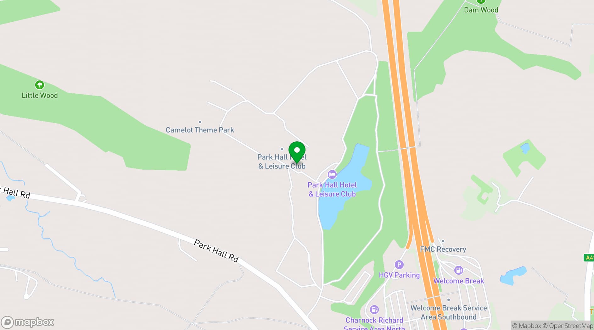 Map showing Park Hall Hotel & Spa, a member of Radisson Individuals