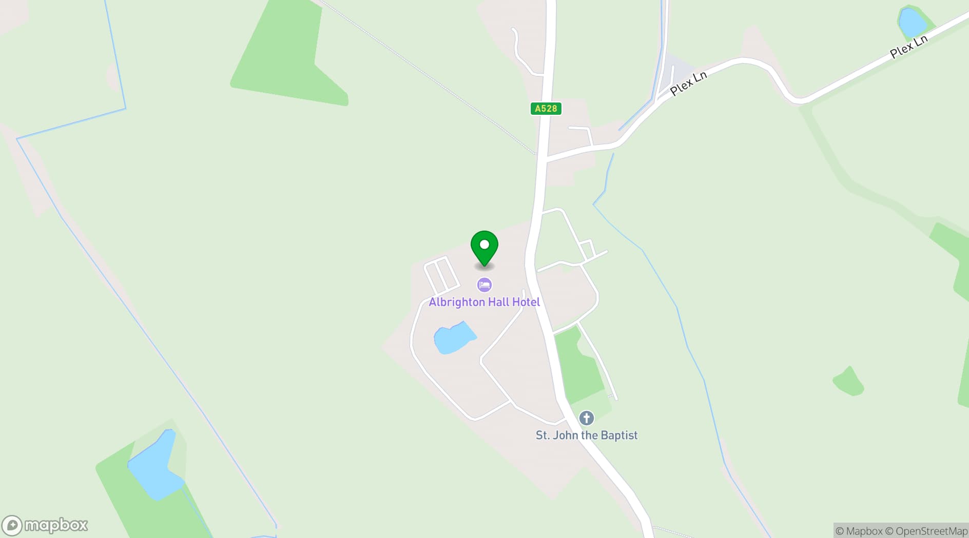 Map showing Albrighton Hall and Spa, a member of Radisson Individuals